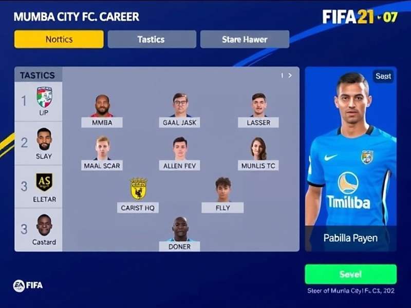 FIFA 21: Mumbai City FC Career manager mode screen showing tactics board with Mumbai City FC players