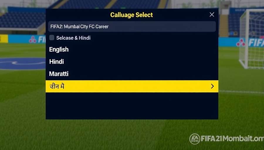 FIFA 21: Mumbai City FC Career language selection screen showing English, Hindi and Marathi options