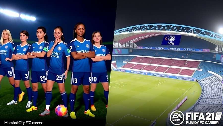 Concept art for upcoming FIFA 21: Mumbai City FC Career update showing women's team and new stadium details